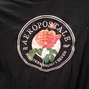 Aeropostale Black Tee with Pink Floral Design